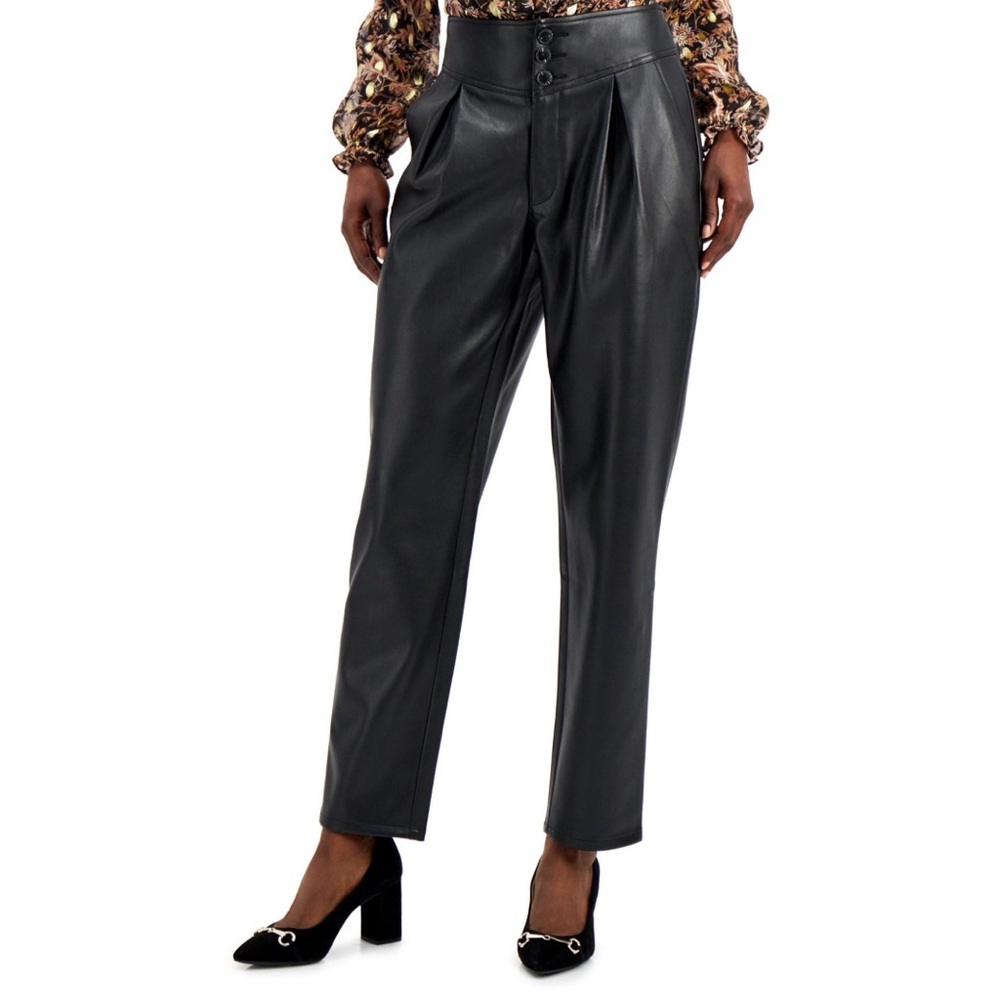 INC International Concepts INC Faux-Leather Pleat-Front Pants (Black), Black